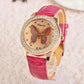 Feshionn IOBI Watches Pink CLEARANCE - Shimmering Butterfly Rose Gold Ladies Leather Watch
