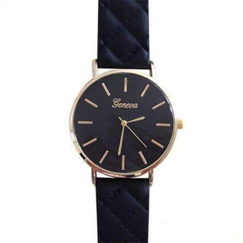 Feshionn IOBI Watches Quilted Leather Geneva Watch in Black