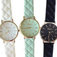 Feshionn IOBI Watches Quilted Leather Geneva Watch in Mint Green