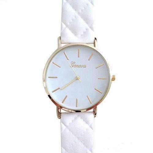 Feshionn IOBI Watches Quilted Leather Geneva Watch in White