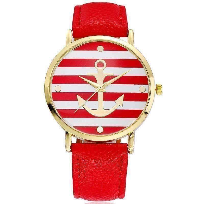 Feshionn IOBI Watches Red CLEARANCE - Ahoy! Anchor Watch in Red and White Stripes
