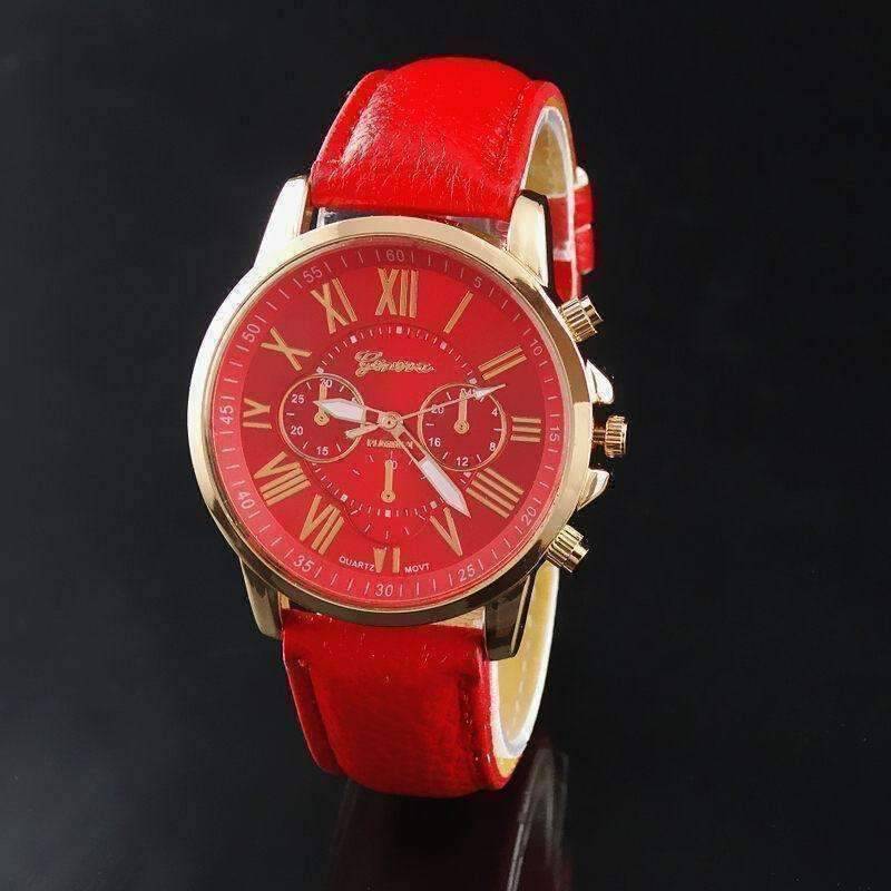 Feshionn IOBI Watches Rose Gold Classic Geneva Watch in Red