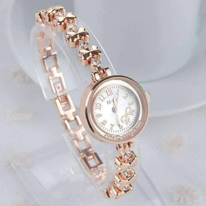 Feshionn IOBI Watches Rose Gold Gold Bows Floating Crystal Bezel Ladies Bracelet Watch