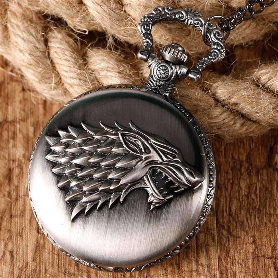 Feshionn IOBI Watches Silver Stark Throne Wolf Embossed Bronze Pocket Watch - Silver or Bronze