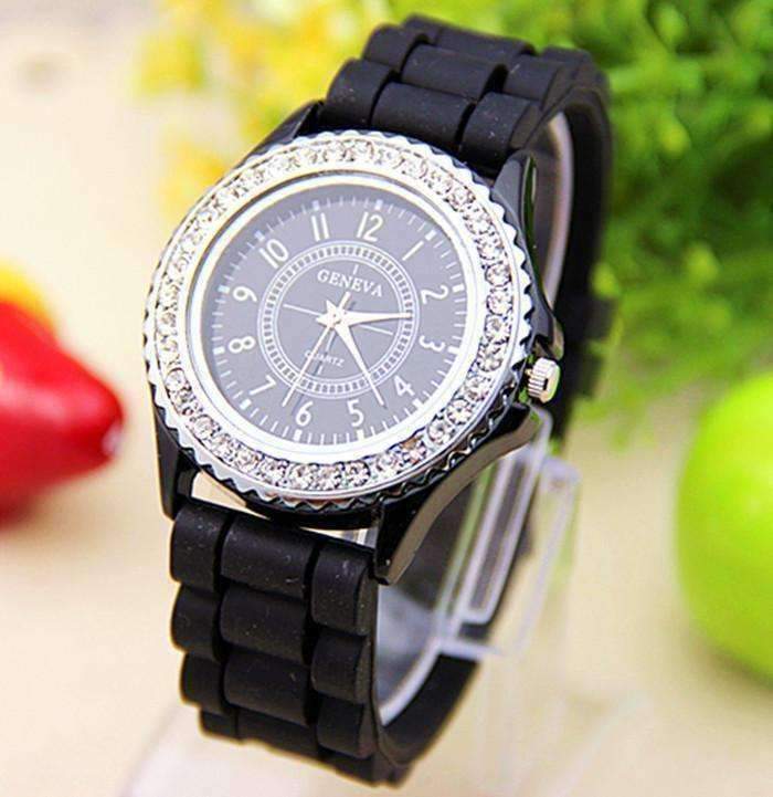 Feshionn IOBI Watches Sparkly Silky Silicone Watch in Black