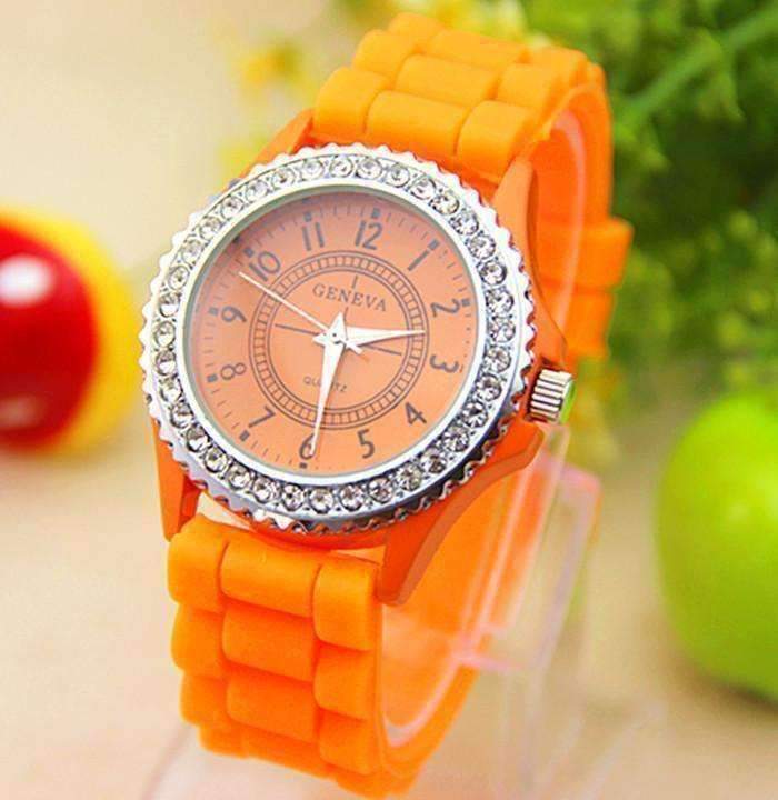 Feshionn IOBI Watches Sparkly Silky Silicone Watch in Orange