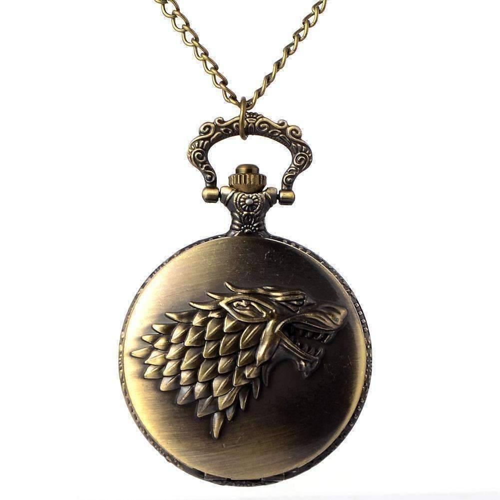 Feshionn IOBI Watches Stark Throne Wolf Embossed Bronze Pocket Watch - Silver or Bronze