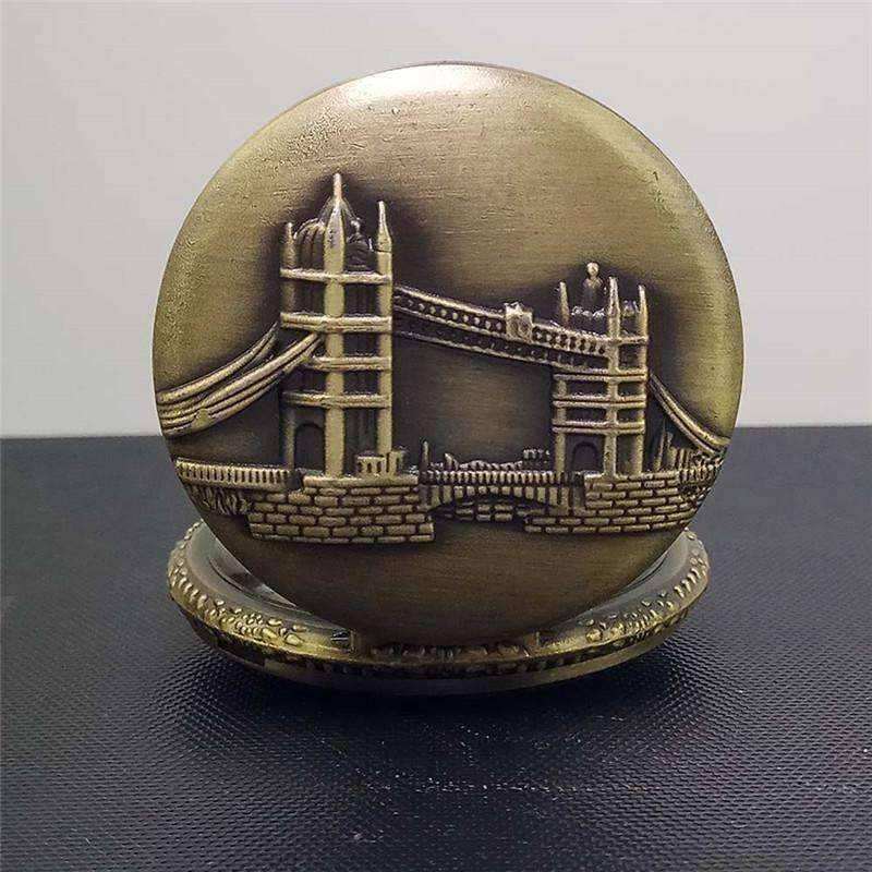 Feshionn IOBI Watches Tower Bridge Embossed Bronze Pocket Watch
