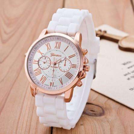 Feshionn IOBI Watches White Casual Elegance Rose Gold Geneva Watch with Silicone Band ~ 3 Colors to Choose