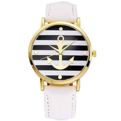 Feshionn IOBI Watches White CLEARANCE - Ahoy! Anchor Watch in White and Black Stripes