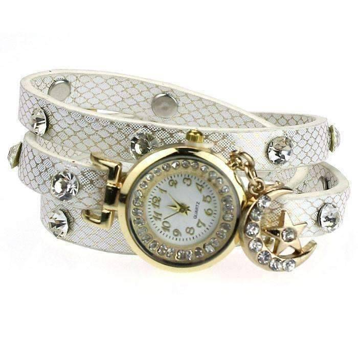 Feshionn IOBI Watches White "Look To The Moon And Stars" Sparkly Wrap Bracelet Watch in White