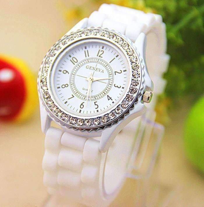 Feshionn IOBI Watches White Sparkly Silky Silicone Watch in White