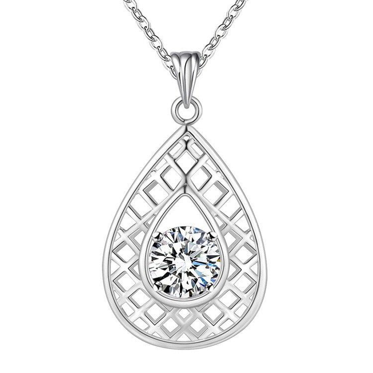 Lined Pear Drop CZ Sterling Silver Necklace