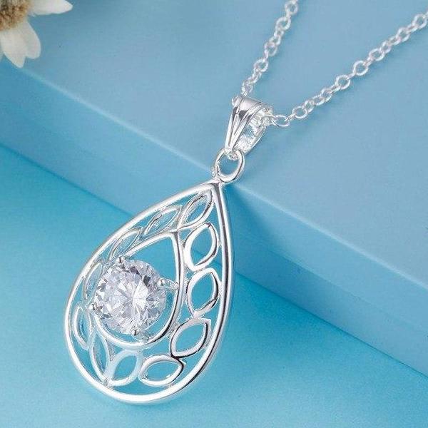 Ornate Pear Drop CZ Sterling Silver Necklace