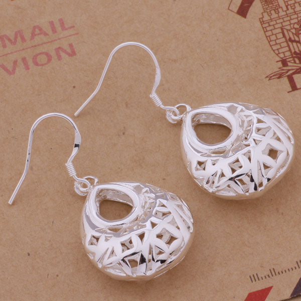 Droplet Silver Filigree Cage Earrings for Women