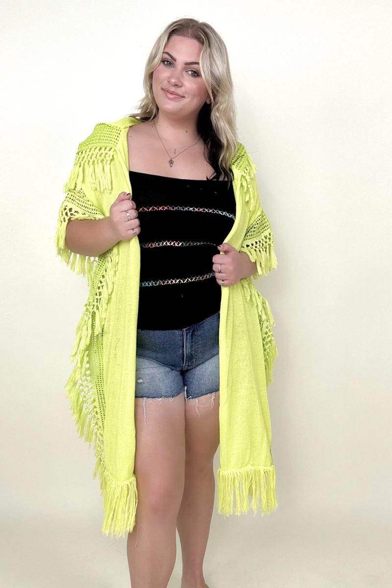 Davi & Dani Fringe Detail Knit Hooded Poncho Kimono