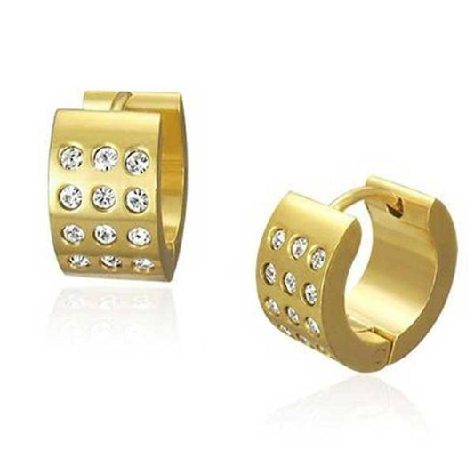 CZ in Gold Huggie Hoop Stainless Steel Earrings - For Men or Women