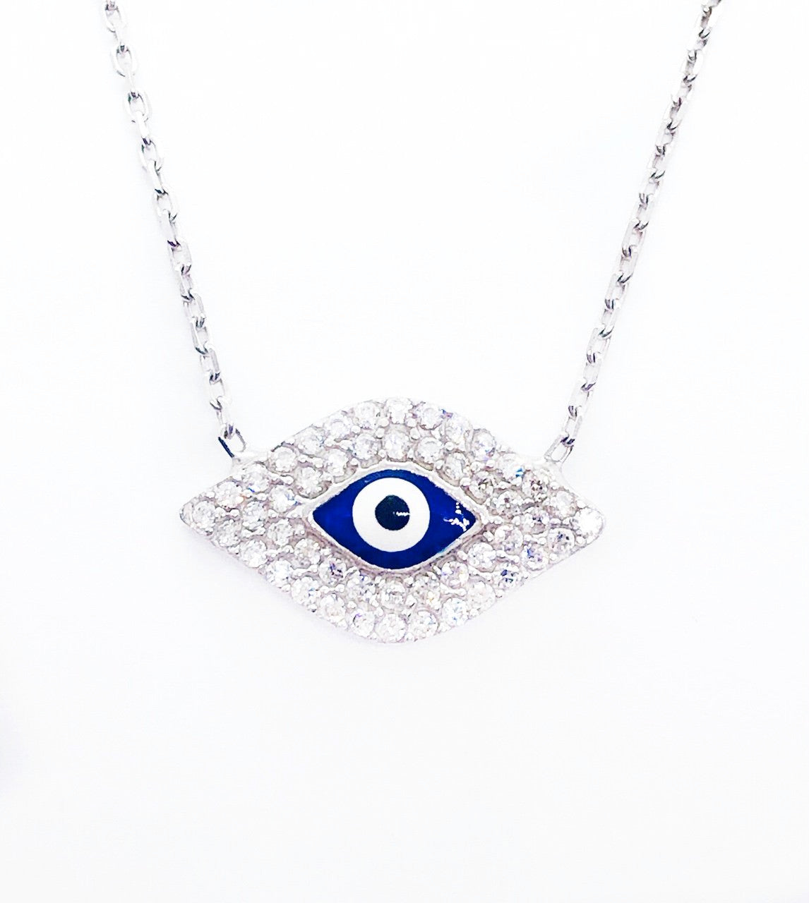 Charming Blue Evil Eye CZ & Sterling Silver Necklace