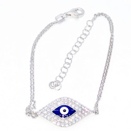Symbolic Blue Evil Eye CZ & Sterling Silver Bracelet