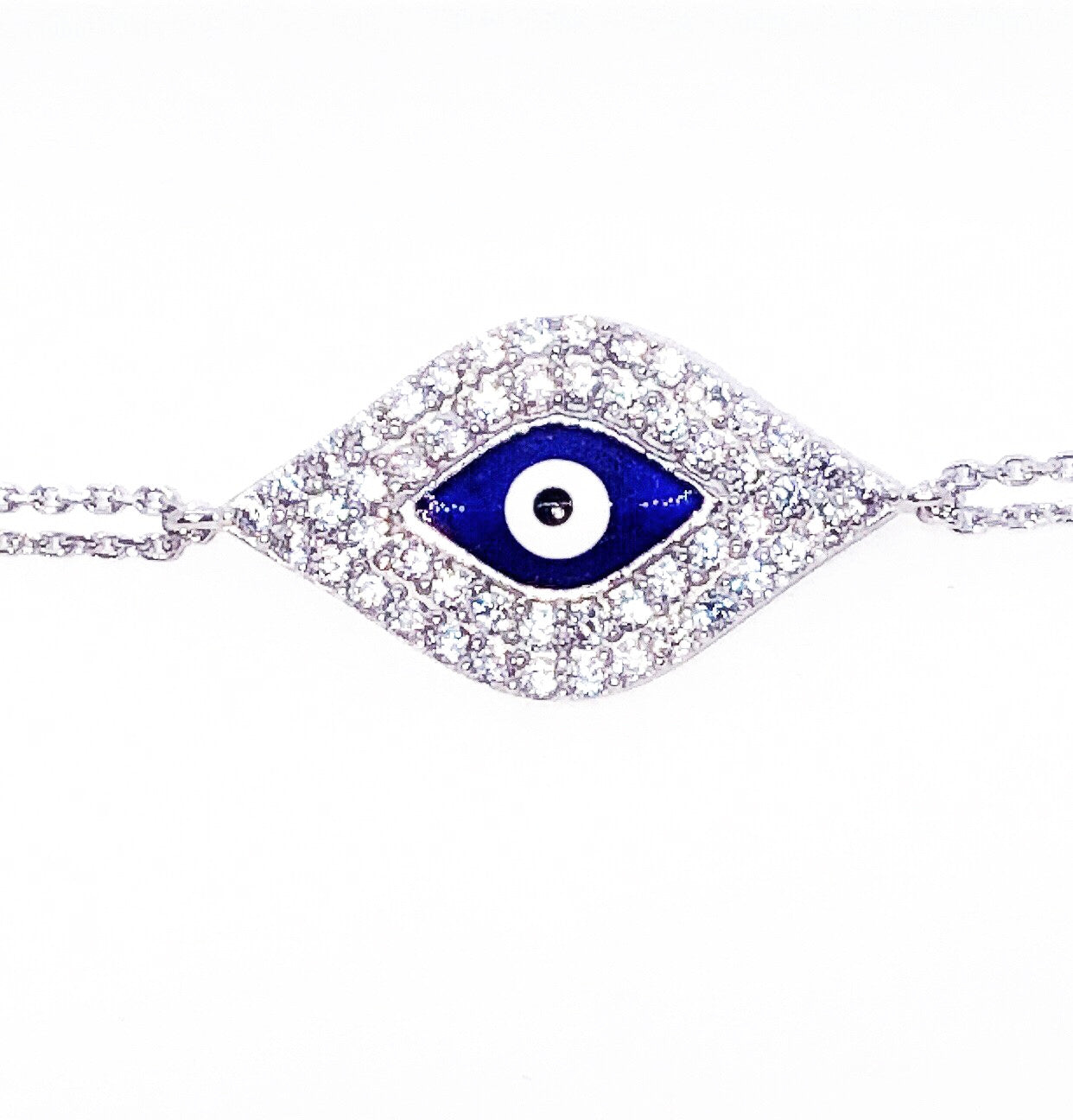 Symbolic Blue Evil Eye CZ & Sterling Silver Bracelet