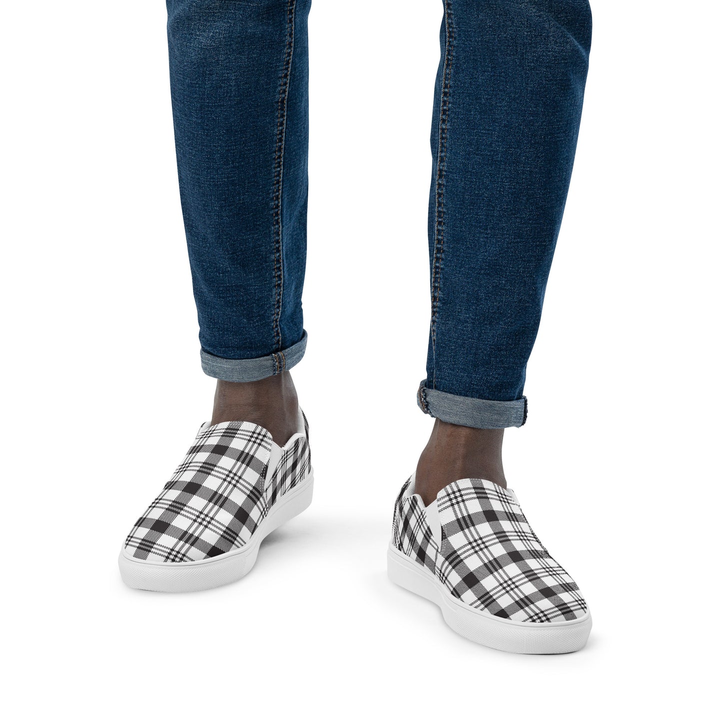COM4T White & Black Men’s Slip-On Canvas Fashion Shoes by IOBI Original Apparel