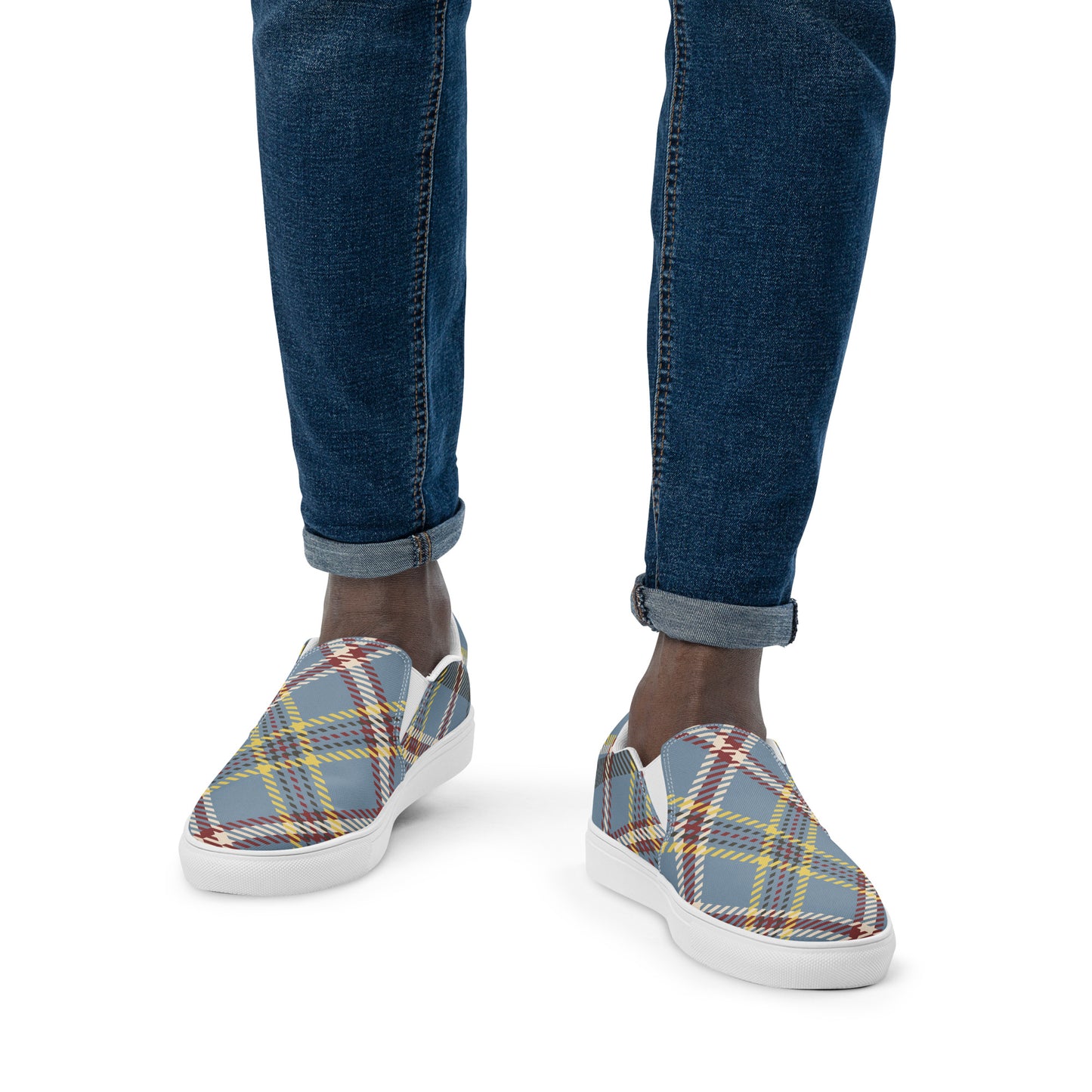 COM4T Gray Plad Men’s Slip-On Canvas Fashion Shoes by IOBI Original Apparel
