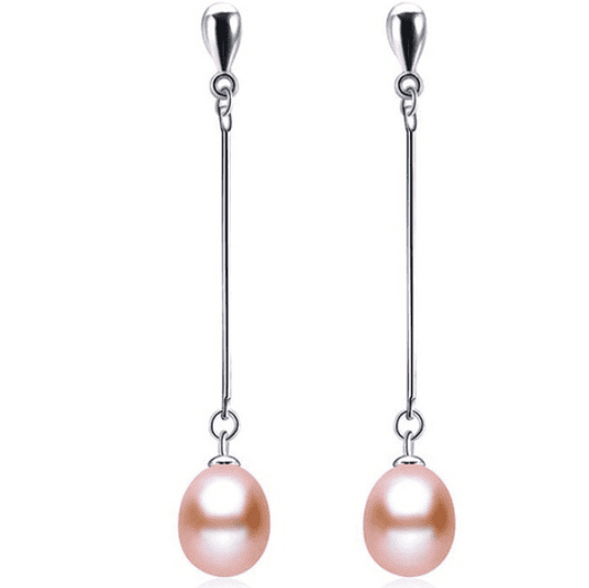Peach Freshwater Pearl Sterling Silver Bar Drop Earrings