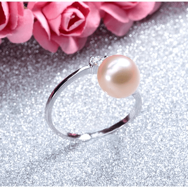 Peach Genuine Freshwater Pearl & CZ Adjustable Bypass Ring
