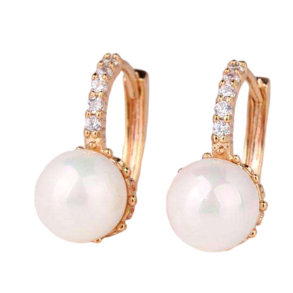14K White Gold Plated Pearl Bead Solitaire Hoop Earrings For Woman