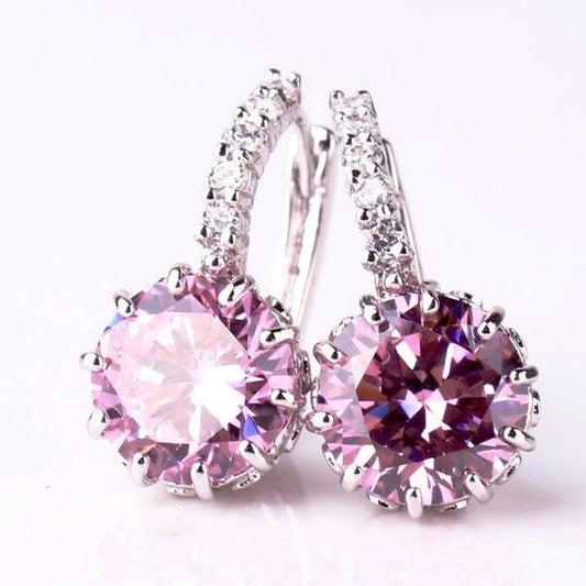 Blushing Pink Solitaire White Or Yellow Gold Hoop Earrings