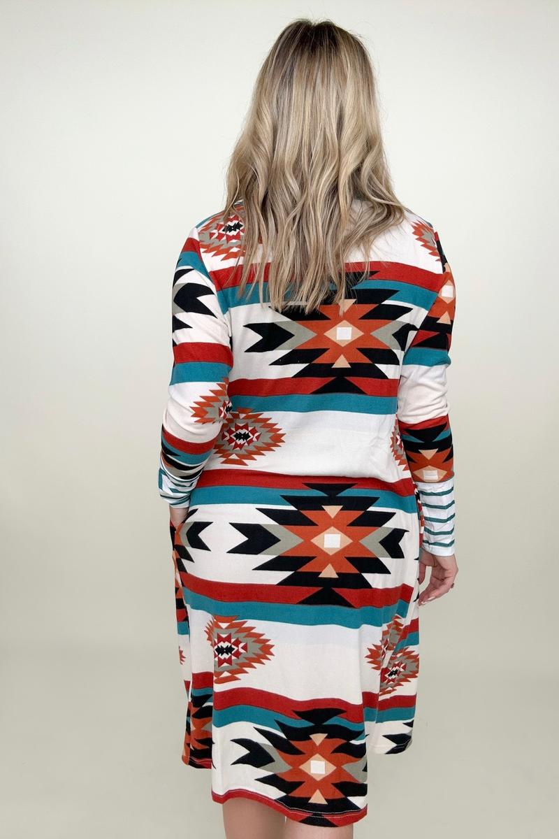 Multicolor Geometric Color Block Long Cardigan