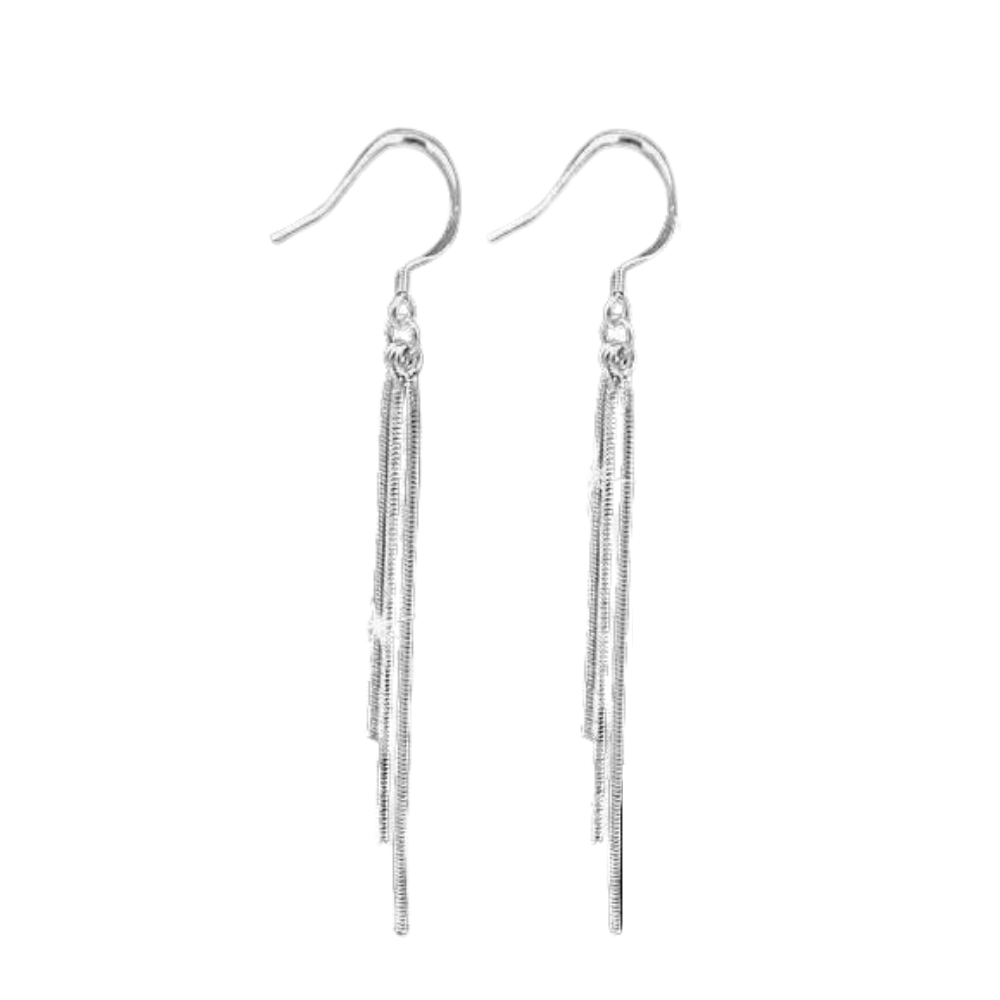 Triple Tassel Dangling Silver Snake Chain Versatile Hook Earrings For ...