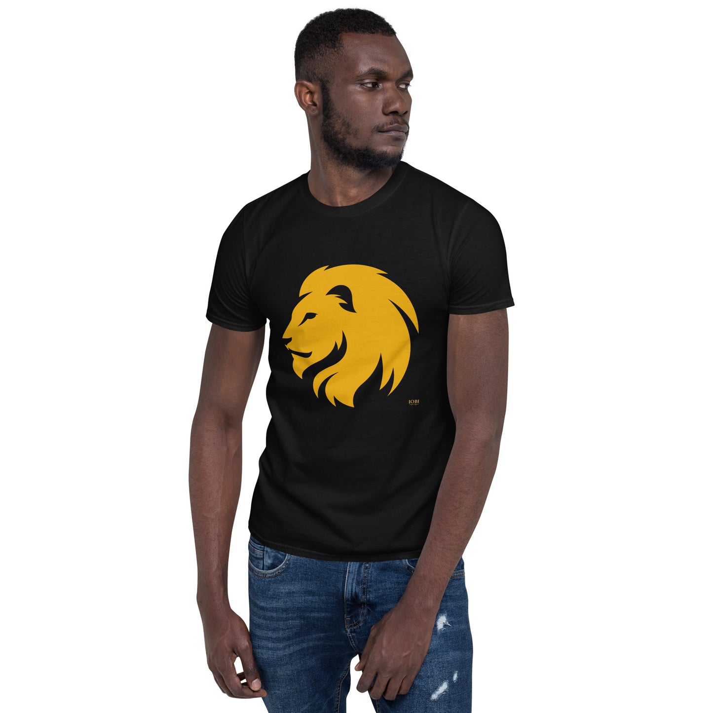 Short-Sleeve Men Soft T-Shirt Gold Lion Head Symbol Design by IOBI Original Apparel