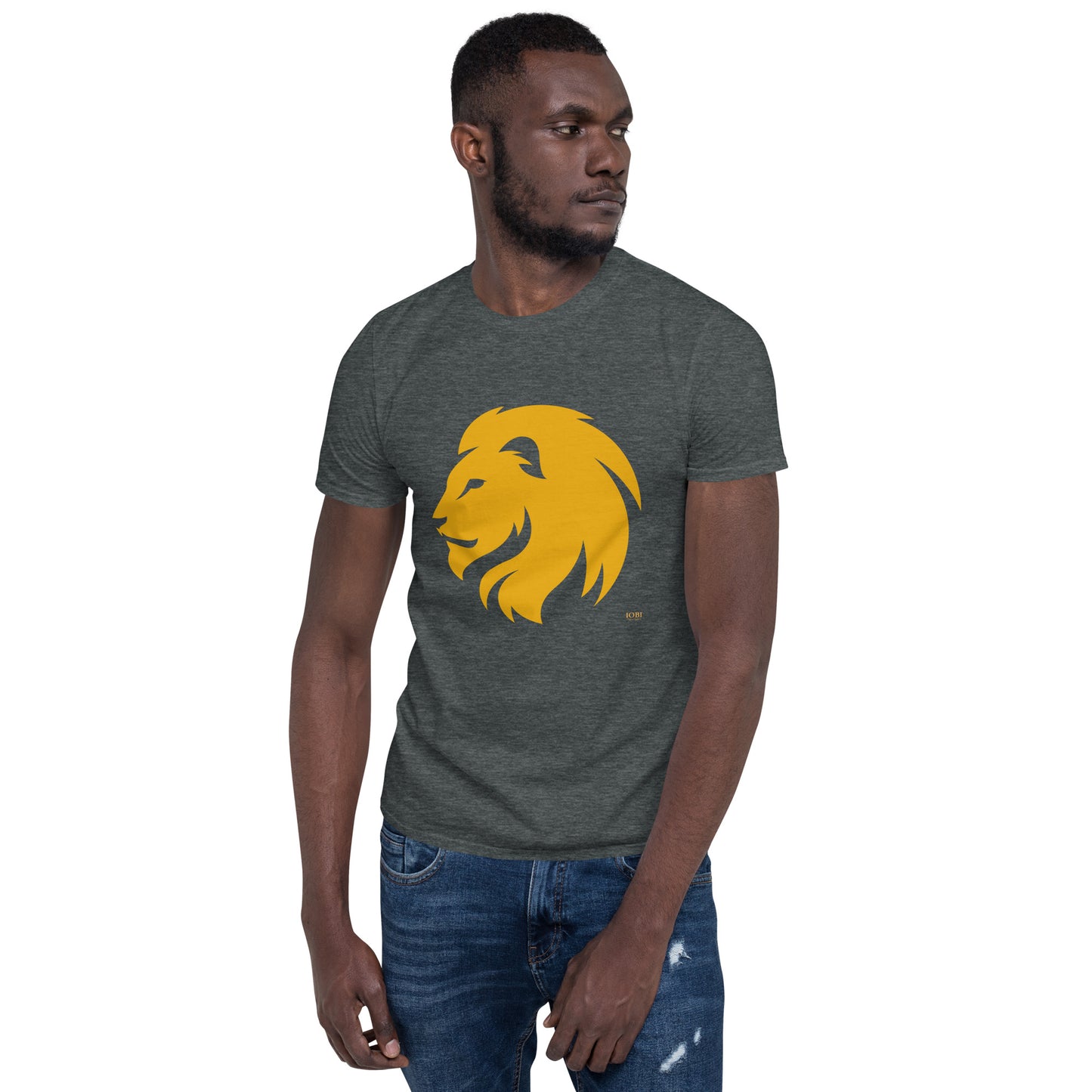 Short-Sleeve Men Soft T-Shirt Gold Lion Head Symbol Design by IOBI Original Apparel