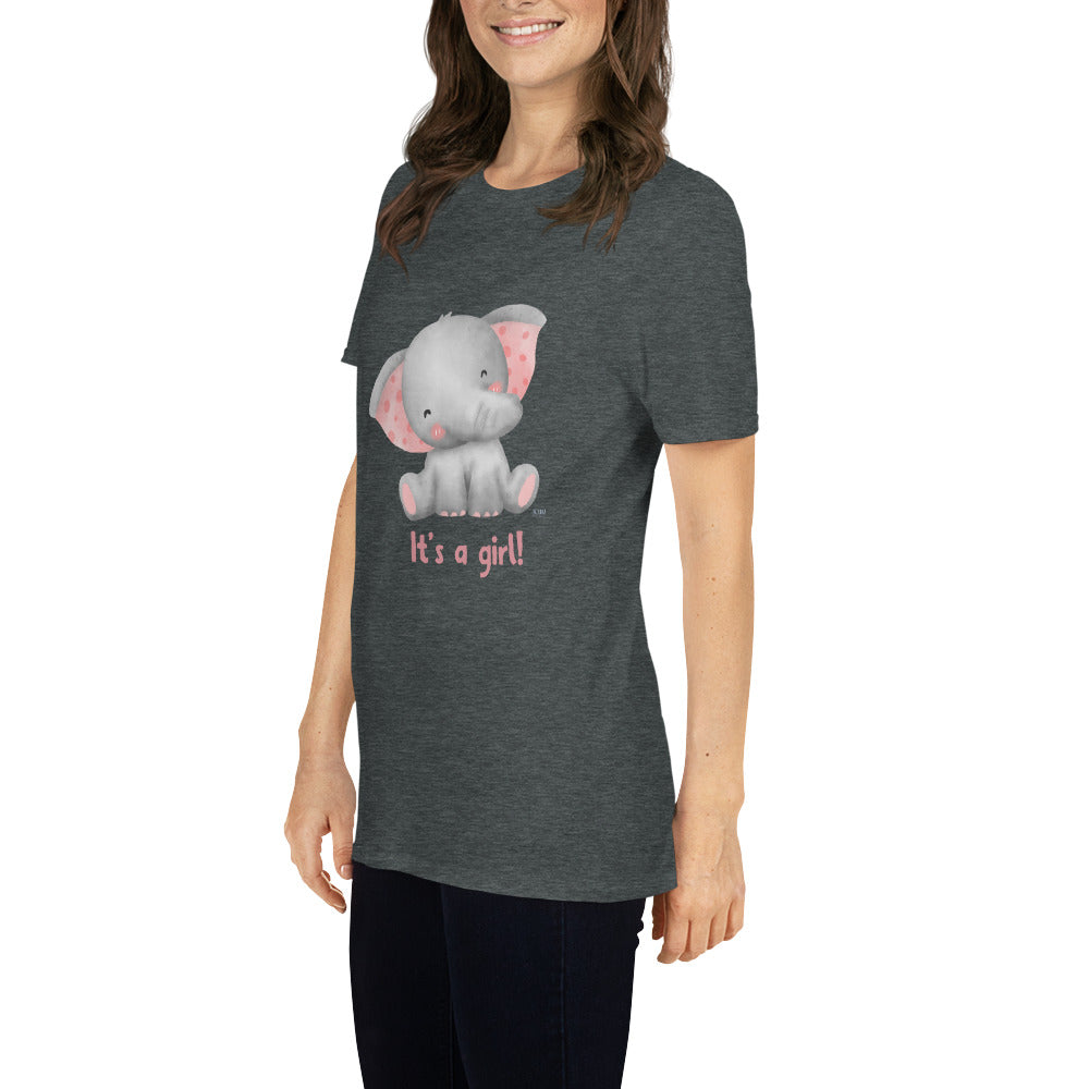Short-Sleeve Women Soft T-Shirt It's A Girl Baby Elephant Design by IOBI Original Apparel