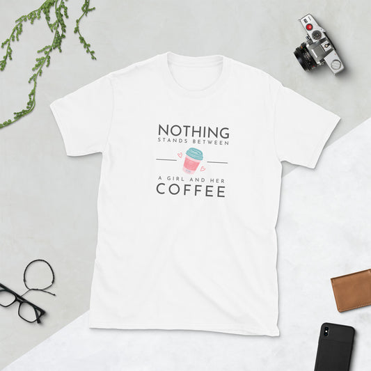 Short-Sleeve Women Soft T-Shirt A Girl and Her Coffee Design by IOBI Original Apparel