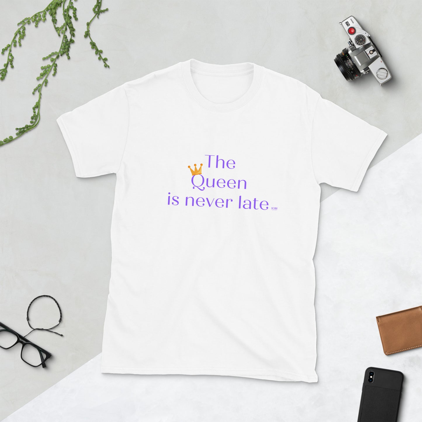 Short-Sleeve Women Soft T-Shirt The Queen Is Never Late Design by IOBI Original Apparel