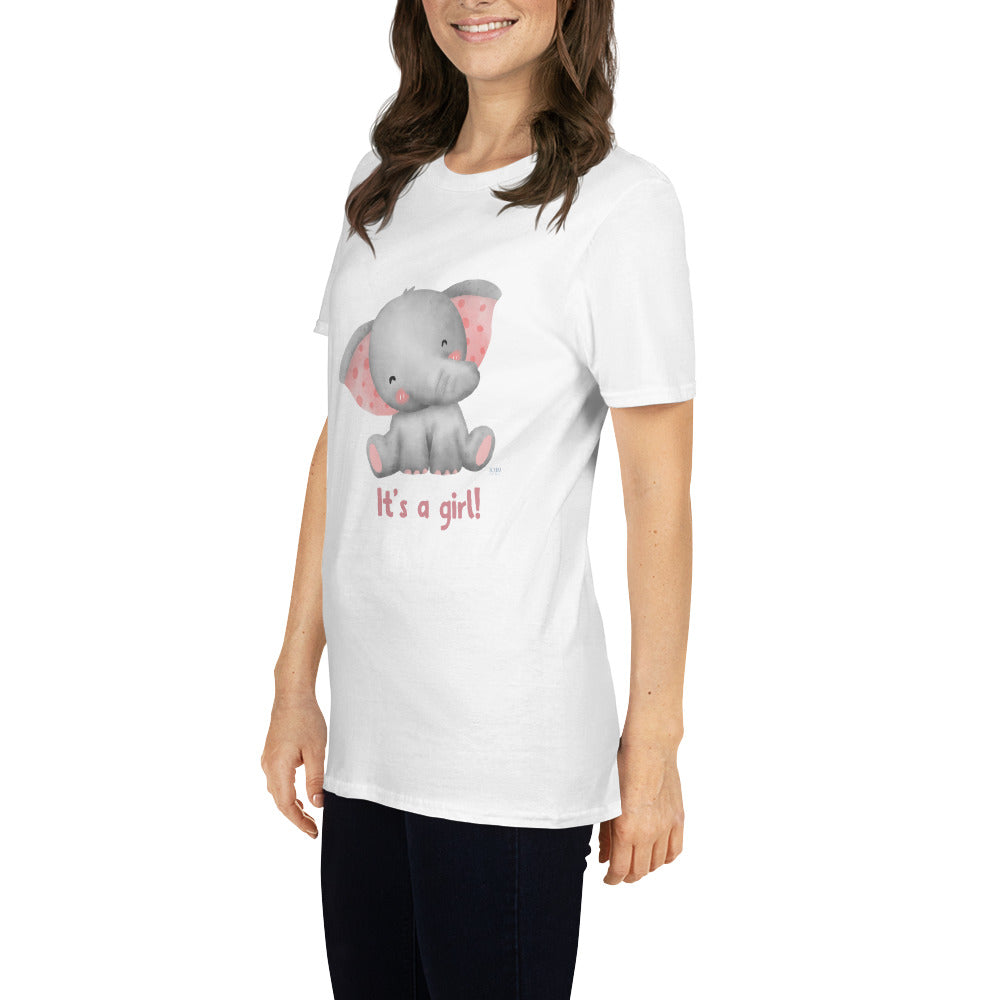 Short-Sleeve Women Soft T-Shirt It's A Girl Baby Elephant Design by IOBI Original Apparel