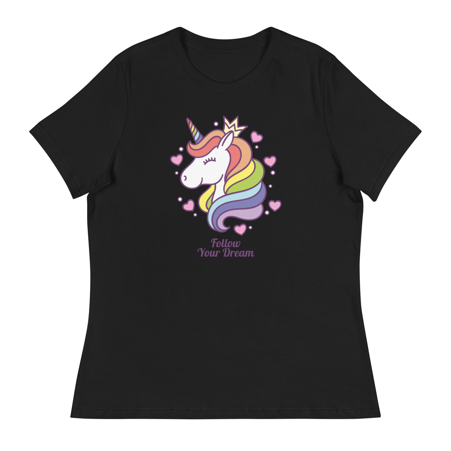 Women's Relaxed Soft & Smooth Premium Quality T-Shirt Follow Your Dream Unicorn Design by IOBI Original Apparel