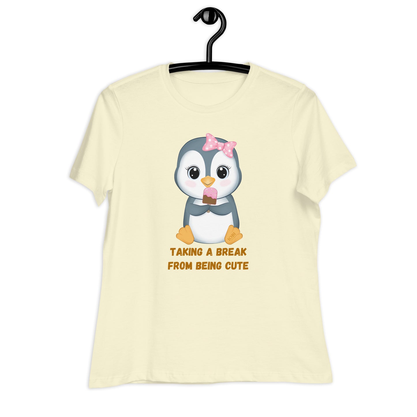 Women's Relaxed Soft & Smooth Premium Quality T-Shirt Taking A Break From Being Cute Penguin Design by IOBI Original Apparel