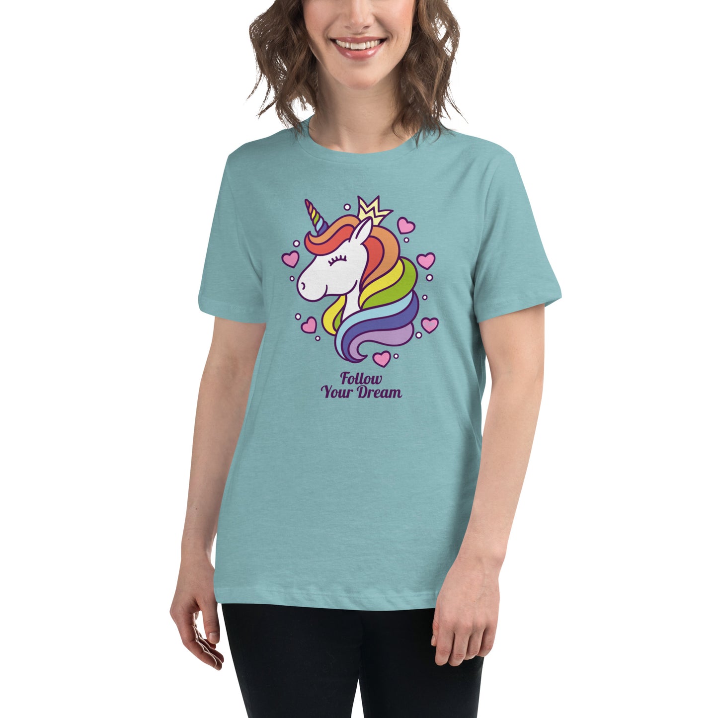 Women's Relaxed Soft & Smooth Premium Quality T-Shirt Follow Your Dream Unicorn Design by IOBI Original Apparel