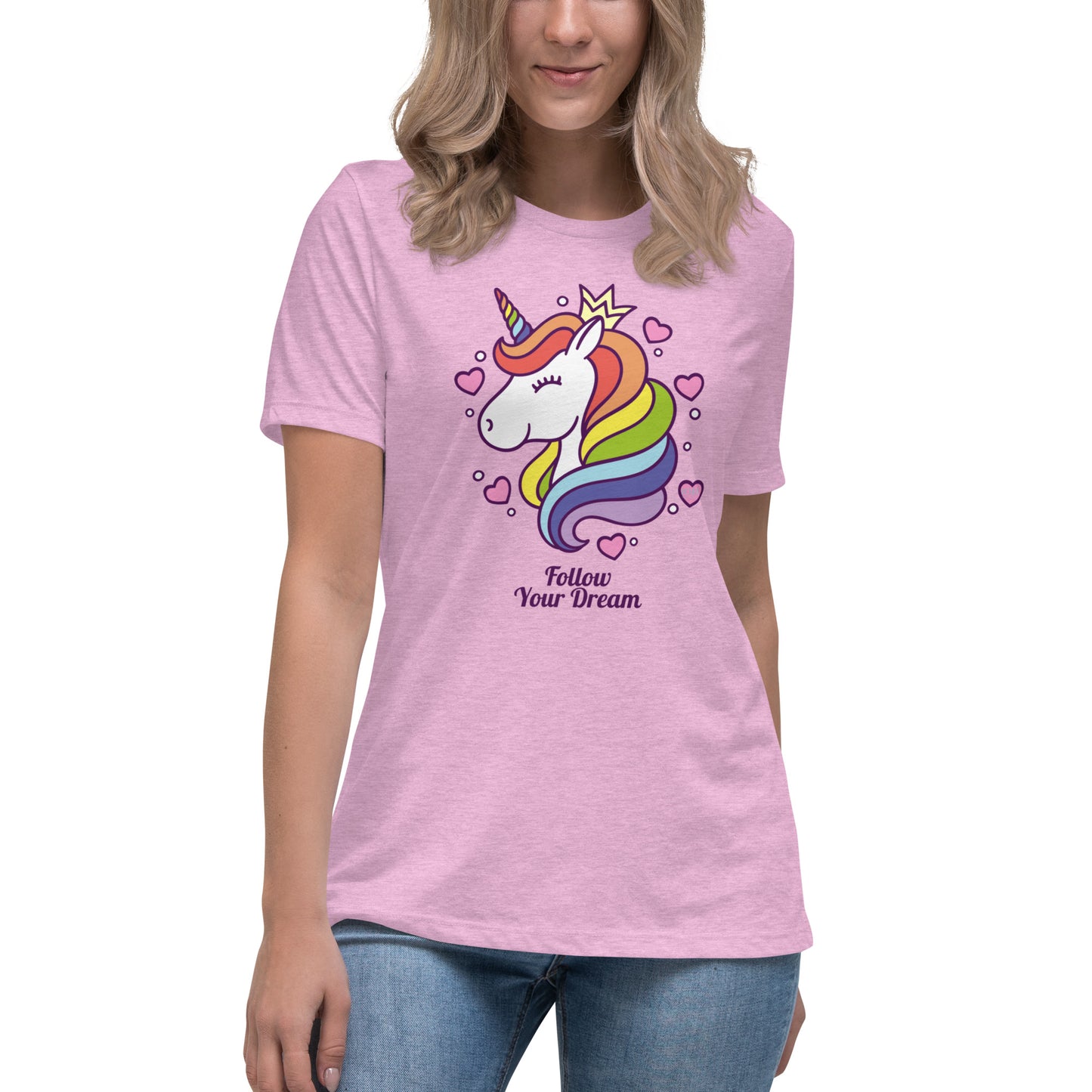 Women's Relaxed Soft & Smooth Premium Quality T-Shirt Follow Your Dream Unicorn Design by IOBI Original Apparel
