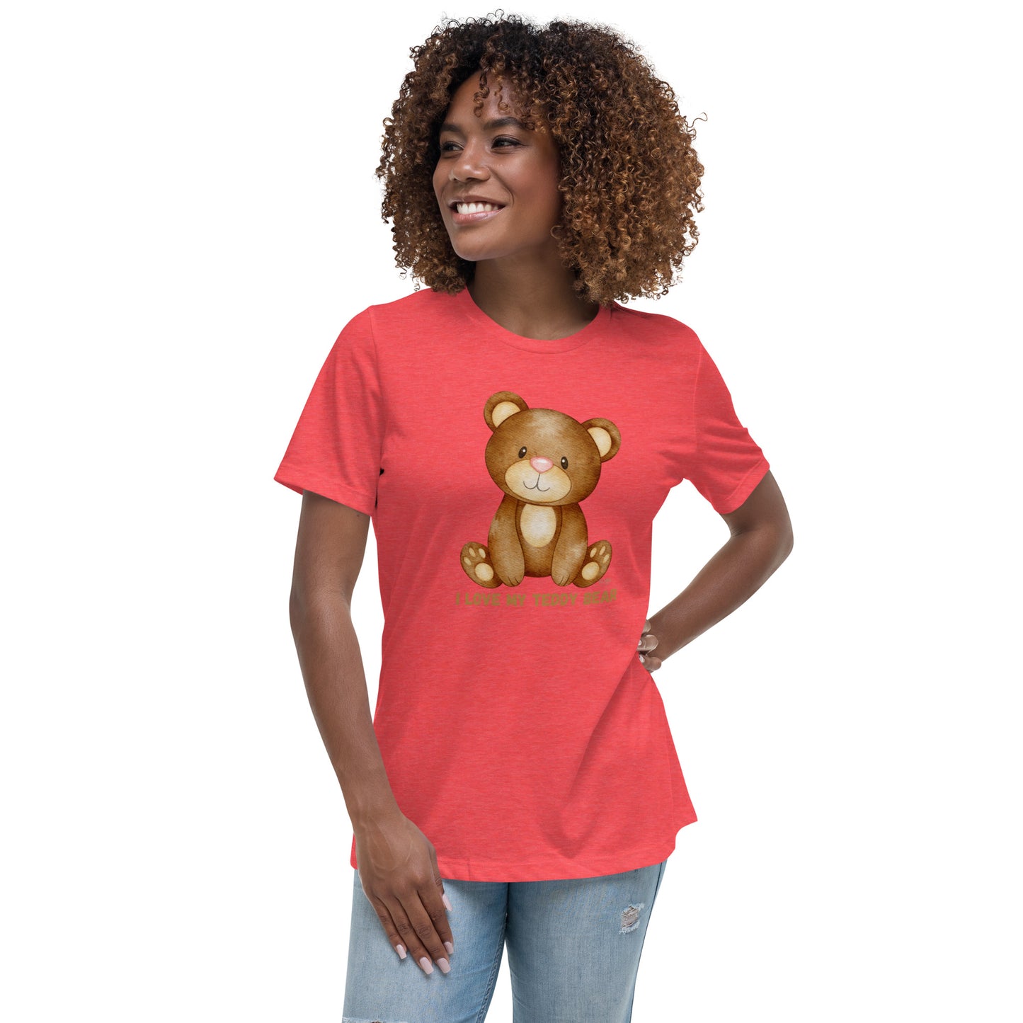 Women's Relaxed Soft & Smooth Premium Quality T-Shirt I Love My Teddy Bear Design by IOBI Original Apparel